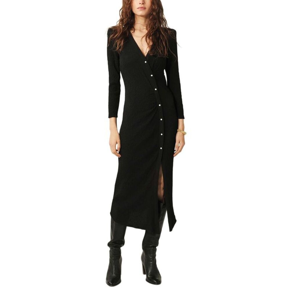 ba&sh Black Button-Front Midi Dress